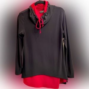 Double layer tunic top. Drawstring cowl neck. Long sleeve